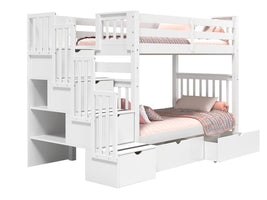 Bunk Bed Tall Twin over Twin Stairway with 2 Under Bed Drawers in White for only $745
