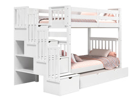 Bunk Bed Tall Twin over Twin Stairway with a Twin Trundle in White for only $745