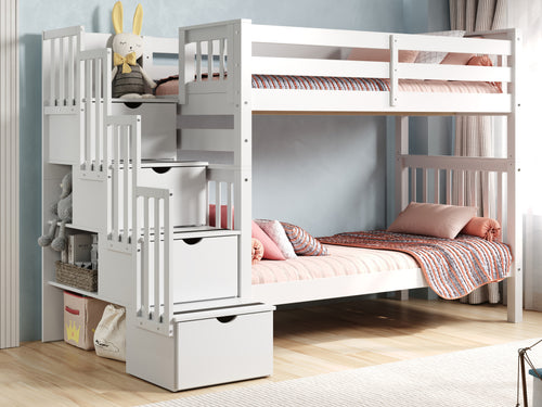 Bunk Beds Tall Twin over Twin Stairway, White