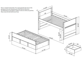 This product is made from natural wood. Please note that the dimensions in the drawing are only a guide and may not match the exact measurements of the bed you receive. Verify that the bed will fit in your room.