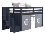 Bedz King Twin Low Loft Contemporary Bed with Stairway in Blue and Gray and White Tent for only $525