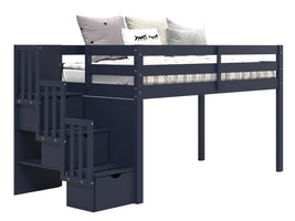 Bedz King Twin Low Loft Contemporary Bed with Stairway in Blue for only $475