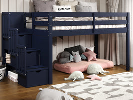This Twin Low Loft Bed with 3-Step Stairway in Blue will look great in your child's bedroom