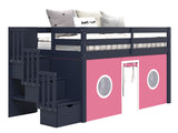 Bedz King Twin Low Loft Contemporary Bed with Stairway in Blue and Pink and White Tent for only $525