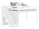 Bedz King Twin Low Loft Contemporary Bed with Stairway in White for only $475