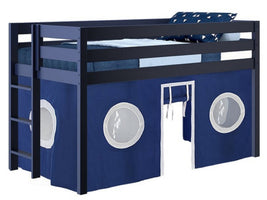 Bedz King Twin Low Loft Contemporary Bed with Ladder in Blue and Blue and White Tent for only $325