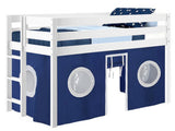 Bedz King Twin Low Loft Contemporary Bed with Ladder in White and Blue and White Tent for only $325