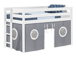 Bedz King Twin Low Loft Contemporary Bed with Ladder in White and Gray and White Tent for only $325