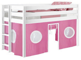Bedz King Twin Low Loft Contemporary Bed with Ladder in White and Pink and White Tent for only $325