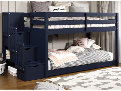 Bedz King Twin Low Loft Bed, Stairway and Under Bed, Blue