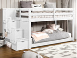 This Twin over Twin Low  Bunk Bed with a 3-Step Stairway in White will look great in your child's bedroom