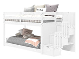 Attaching the underbed to the legs of the loft bed creates a low twin over twin bunk bed