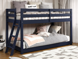This Twin over Twin Low  Bunk Bed in Blue will look great in your child's bedroom
