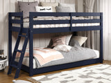 This Twin over Twin Low  Bunk Bed in Blue will look great in your child's bedroom
