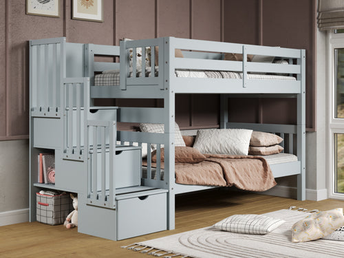 Bunk Beds Twin over Twin Stairway, Breezy Blue