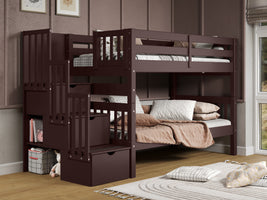 This Twin over Twin Stairway Bunk Bed in Dark Cherry will look great in your child's bedroom