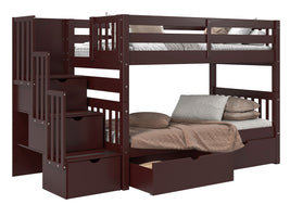 Bunk Bed Twin over Twin Stairway with 2 Under Bed Drawers in Dark Cherry for only $849