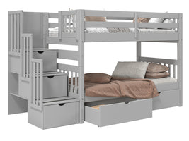 Bunk Bed Twin over Twin Stairway with 2 Under Bed Drawers in Gray for only $899