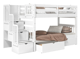 Bunk Bed Twin over Twin Stairway with 2 Under Bed Drawers in White for only $749
