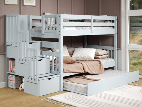 Bunk Beds Twin over Twin Stairway + Trundle, Breezy Blue