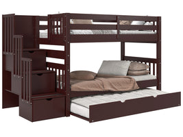 Bunk Bed Twin over Twin Stairway with a Twin Trundle in Dark Cherry for only $849