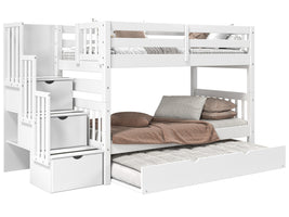 Bunk Bed Twin over Twin Stairway with a Twin Trundle in White for only $749