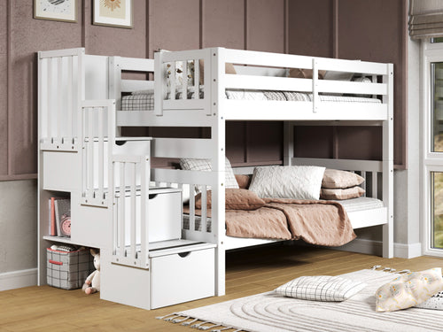 Bunk Beds Twin over Twin Stairway + Trundle in White