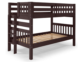 Twin over Twin Bunk Bed Dark Cherry with End Ladder 