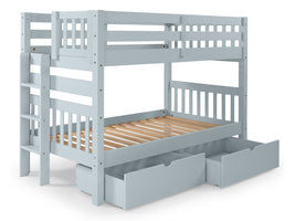 Twin over Twin Bunk Bed Breezy Blue with End Ladder and Drawers