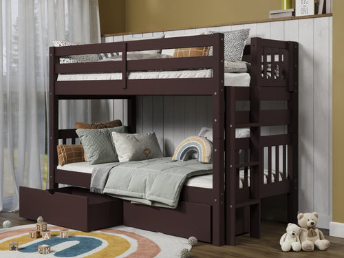 Bunk Bed Twin over Twin End Ladder + Drawers, Dark Cherry