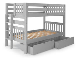 Twin over Twin Bunk Bed Gray with End Ladder and Drawers