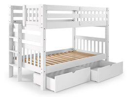 Twin over Twin Bunk Bed White with End Ladder and Drawers