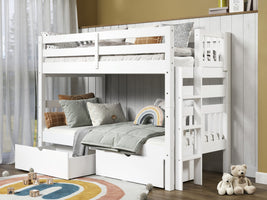 This Twin over Twin Bunk Bed in White with 2 Under Bed Drawers will look great in your child's bedroom