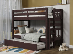 This Twin over Twin Bunk Bed in Dark Cherry with a Twin Trundle will look great in your child's bedroom
