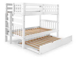 Twin over Twin Bunk Bed White with End Ladder and Trundle