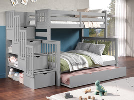 This Twin over Full Stairway Bunk Bed in Gray with a Twin Trundle will look great in your child's bedroom