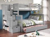 This Twin over Full Stairway Bunk Bed in Gray with a Twin Trundle will look great in your child's bedroom