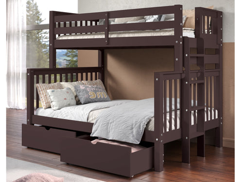 Bunk Beds Twin over Full + 2 Drawers, Dark Cherry