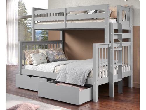 Bunk Beds Twin over Full + 2 Drawers, Gray