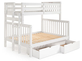 Twin over Full Bunk Bed White with End Ladder and Drawers