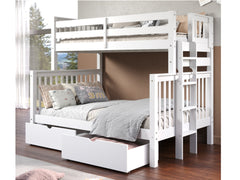 Enhance your kids bedroom with this Twin over Full Bunk Bed with End Ladder and 2 Under Bed Drawers in White