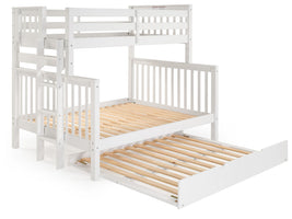 Twin over Full Bunk Bed White with End Ladder and a Full Trundle so 3 beds in total