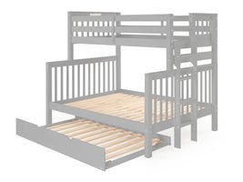 Twin over Full Bunk Bed Gray with 4 Step Ladder and a Twin Trundle
