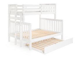 Twin over Full Bunk Bed White with End Ladder and a Full Trundle so 3 beds in total