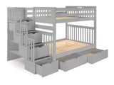 Full over Full  Bunk Bed Gray with 4 Step Stairway and 2 Drawers
