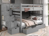 This Full over Full  Bunk Bed with Stairs with 2 Under Bed Drawers in Gray  will look great in your child's bedroom