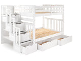 Full over Full  Bunk Bed White with 4 Step Stairway and 2 Drawers