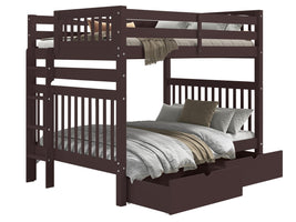 Bunk Beds Full over Full, 2 Drawers, Dark Cherry