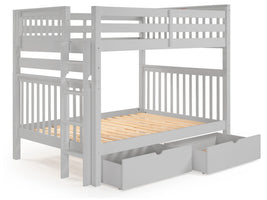 Full over Full Bunk Bed Gray with End Ladder and 2 Under Bed Drawers