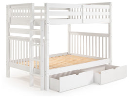 Full over Full Bunk Bed White with End Ladder and 2 Under Bed Drawers